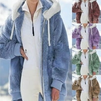 Zimski plišani kaput za žene, kardigan s dugim rukavima u boji, ležerna jakna s kapuljačom s kapuljačom