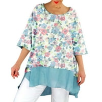 Elegantne ženske majice, majice, Ženske Ležerne košulje s cvjetnim printom, Okrugli vrat, rukavi od tri četvrtine, bluza, široka