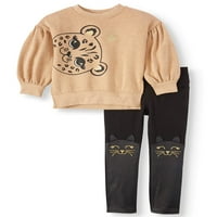 Djeca od garimala s puff rukave leopard trenirka i 3D mačke hlače, dvodijelni set