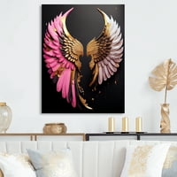 Designart ružičasta, zlatna i crna anđeoska krila III platno zidna umjetnost