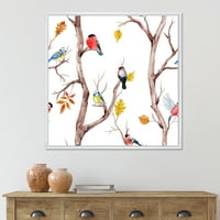 Dizajnirati 'Male ptice i jesenskih drveća' tradicionalno uokvireno platno zidne umjetničke ispis