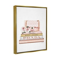 Ružičasta torbica Zlatna polica za knjige Glam modni dizajn akvarela metalni zlatni okvir plutajuća zidna umjetnost na platnu, 16.20