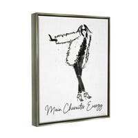 Glamurozna protagonistica A. C. energija Šik modna žena grafika sjajno sivo platno s plutajućim okvirom zidni print Mercedes Lopez