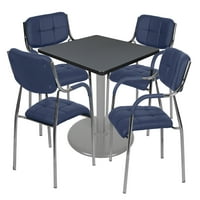 Stol s kvadratnom bazom od 42 - siva Siva i bočne stolice od 4 - Mornarsko plava