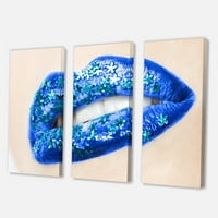 DesignArt 'Lijepa žena usne plave s cvijećem' moderno platno zidne umjetničke tiska