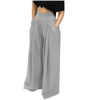Jednobojne široke hlače za žene Plus size plisirane hlače do poda ljetne široke Ležerne hlače s džepovima