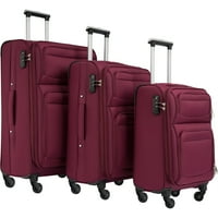 Aukfa softside proširiva prtljaga sa spinnerima, trodijelni kofer set za putovanja, crveno