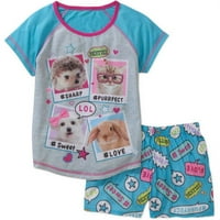Djevojke grafičke polaroidne životinjske pidžame kratki rukavi Sleep Sleep Top i kratki set pidžama