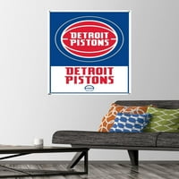 Detroit Pistons-plakat s logotipom na zidu s gumbima, 22.375 34