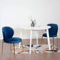 Moderni blagovaonski set od 3 komada, bijeli okrugli stol za blagovanje sa stolicama, Plava