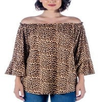 Udobna odjeća ženska smeđa životinjska print elastična dekolte tunika vrh
