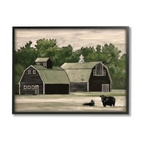 Stupell stabilna staja seoska seoska seoska goveda pejzažno slikanje crno uokvirena umjetnička print zidna umjetnost