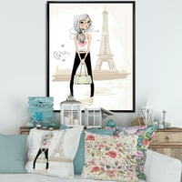 DesignArt 'Slatka djevojka do turneje Paris Eiffel Tower' Dječja umjetnost uokvirena platno zidna umjetnička print