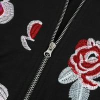 majice s kapuljačom s kapuljačom za Žene Ležerne kapuljače s patentnim zatvaračem Vezeni cvjetni vrhovi dugih rukava