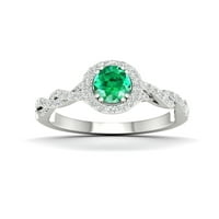 Imperijalni dragulj Sterling Silver ovalni rez stvorio je smaragd i stvorio bijeli safirski halo ženski zaručnički prsten