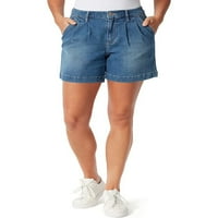 Ženske plave rastezljive Nabrane kratke hlače s džepovima s patentnim zatvaračima i visokim strukom U donjem dijelu 6