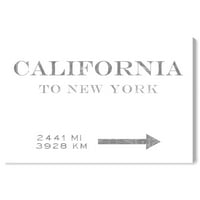 Gradovi Avenue Avenue i Skylines zidna umjetnička platna ispisuje 'Cali to NY cestovni znak' Gradovi Sjedinjenih Država - Siva, bijela
