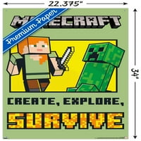 Minecraft-stvorite, istražite, preživite zidni poster s gumbima, 22.375 34