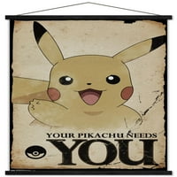 Zidni poster Pokemon - treba te s drvenim magnetskim okvirom, 22.375 34