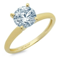 18K plavi prirodni akvamarin okrugli vjenčani prsten, žuto zlato, Veličina 6