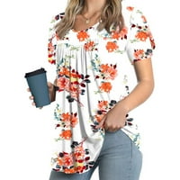 Ljetni modni Casual Ženski topovi u donjem rublju, tunika s okruglim vratom, majice s cvjetnim printom, nabrani ogrtač, široka bluza