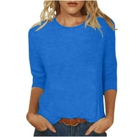 Ljetne bluze za žene, ženske ljetne Ležerne bluze s okruglim vratom s rukavima od tri četvrtine, plava 6
