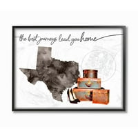 Stupell Home Decor Collection Texas navodi najbolje putovanja vode vas kućne modne cipele i ilustracija prtljage uokvirena Giclee