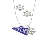 Divan akrilni nakit od 1,25 tamnoplavi ohrabrujući Megafon u srebrnoj boji, ogrlica sa šarmom snježne pahulje i naušnice