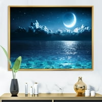DesignArt 'romantični mjesec i oblaci preko dubokog plavog mora I' nautički i obalni uokvireni platno zidni umjetnički tisak