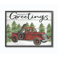 Stupell Home Decor Collection Seasons Pozdravi pas u crvenom kamionu na daskama uokvirenu Giclee teksturiziranu umjetnost