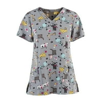 Ženske majice s kratkim rukavima Plus veličine s izrezom u obliku slova u, cvjetna košulja u sivoj boji u obliku slova U, u obliku