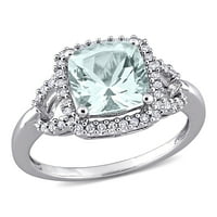 10-karatni ženski prsten od bijelog zlata u obliku dijamanta od akvamarina i dijamanta u obliku jastuka u obliku jastuka od 2 karata