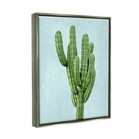 Pustinjski kaktus Plavo nebo botanička i cvjetna grafika sjajna siva umjetnička grafika uokvirena zidna umjetnost