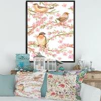DesignArt 'ljupke ptice na granama cvjetnih badema' tradicionalno uokvireno platno zidne umjetničke tiska