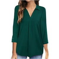 Ženski vrhovi majica s izrezom i rukavima u obliku slova tri četvrtine 3-4 jesenska bluza s printom majice s kapuljačom zelena 95859