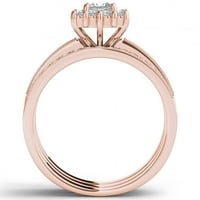 Carat T.W. Dijamantni pojedinačni halo dvopojasni 14KT ružičasti zaručnički prsten set