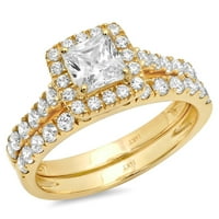2. Princess Cut Karat s prirodnim kultiviranim dijamantom od žutog zlata od 18 karata 18 karata vjenčani prsten za mladence dizajnerski