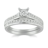 Princeza izrezana 10k Dijamant bijelog zlata Forever Bride Bridal Ring Set s kanalskim pojasom