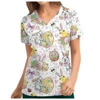 Topovi Plus size ženske majice na rasprodaji ljetna ženska moda uskršnji zeko print izrez u obliku rukava Kratki rukav džep radna