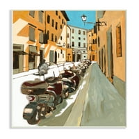Stupell Industries Row of Mopeds Yellow European City Street Zidna ploča, 19, dizajn Bart E. Slyp