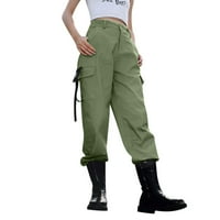 Ženske teretne hlače u donjem rublju, ženske Ležerne hlače ravnog kroja s visokim strukom, jednobojne sportske hlače s džepovima