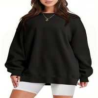 Ženska prevelika majica od flisa dugih rukava s okruglim vratom casual pulover top jesenska modna odjeća