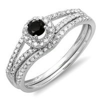 Kolekcija 0. Donje zaručnički prsten s okruglog crno-bijelim dijamantom od 14 karata u stilu Halo za mladence sa skupom angažman