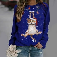 Ženski casual modni Božićni pulover s okruglim vratom s printom dugih rukava