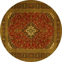 Tradicionalni tepisi tvrtke A. M. s okruglim medaljonom u žutoj boji koji se mogu prati u perilici, okrugli 4 inča