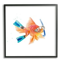 Stupell Insrijesi Zlatna ribica PET BLUE RONKEL GEAR SMIJESKE Plivačke ribe, 12, dizajn Lanie Loreth