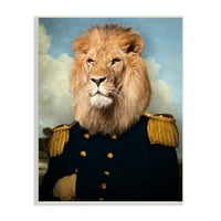 Stupell Industries Regal Lion Portret Vojna uniforma ukrašena epaulettes Wood Wall Art, 15, dizajn Philippea Tyberghiena