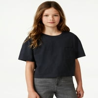 Besplatno montaže djevojke s kratkim rukavima ošišana džepna majica, 2-paket, veličine 4-18