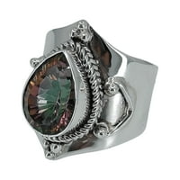 + Mistični topaz u obliku kruške, ručno izrađen od sterling srebra, masivan ženski prsten, veličina 7,5