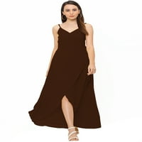 Ženska ljetna ležerna haljina u obliku izreza i proreza, bez rukava, kravata, Boja: Tamno smeđa